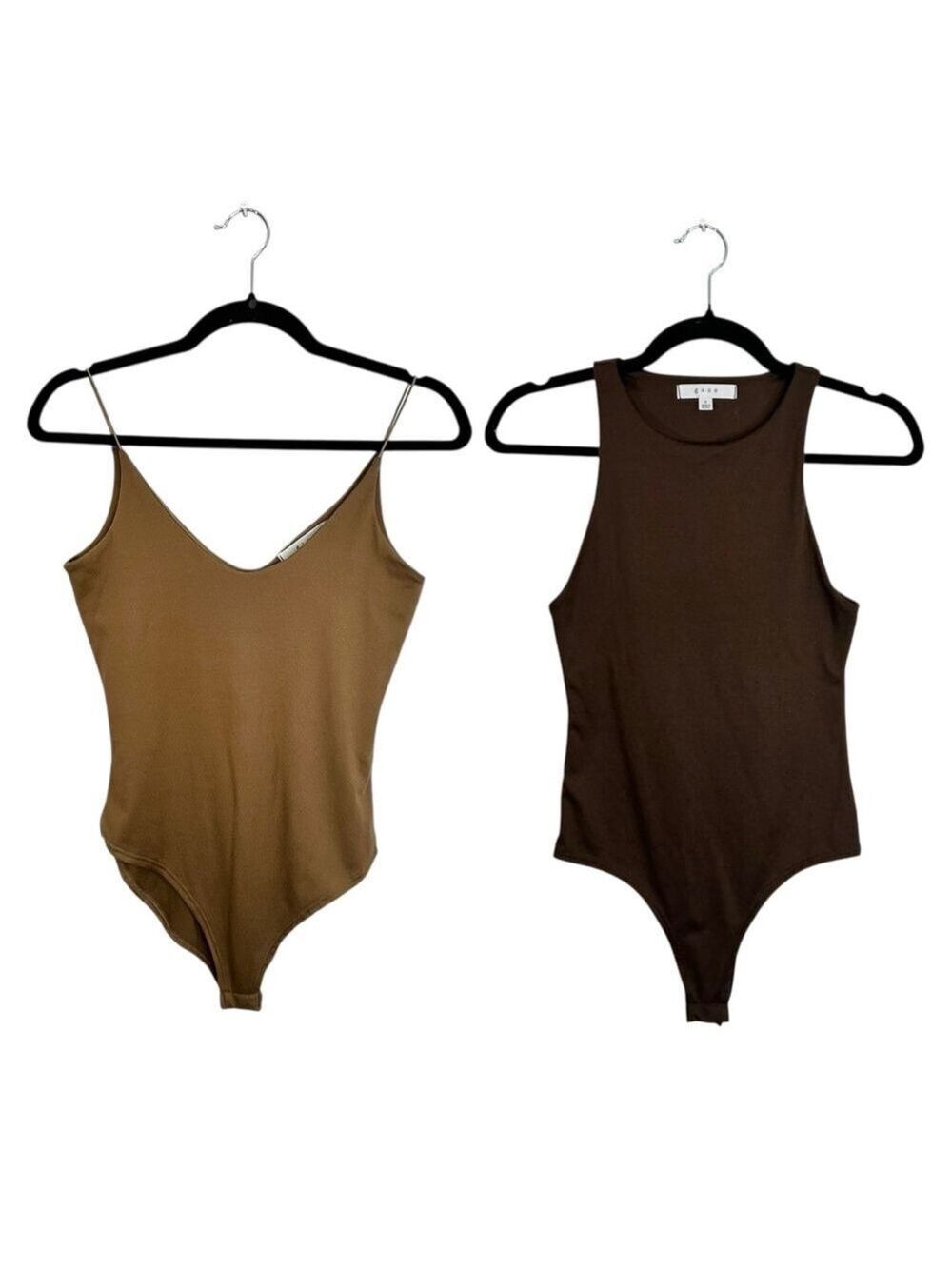 GAZE minimalist brown stretchy double lined bodysuit bundle 2 pieces S